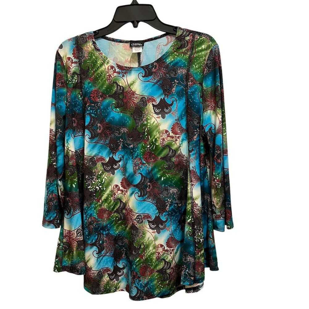 Fashion Caribe Women's Multicolor Geometric 3/4 Sleeve Blouse Size L